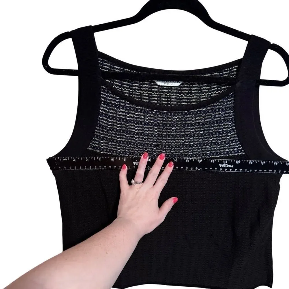 MISOOK- 2 Piece Matching Tank Sweater Set Black Blue Metallic, Size L Petite